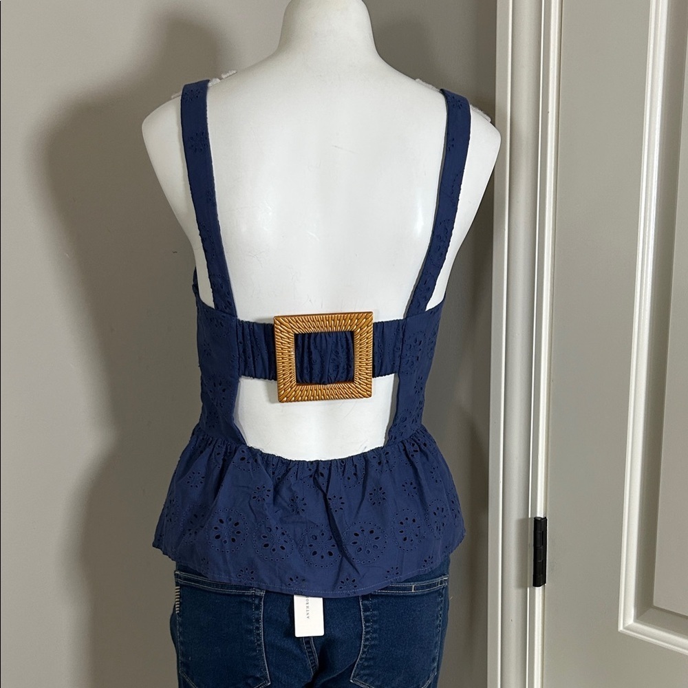 Anthropologie HUTCH Dorri Buckle Back Tank Navy Blue Eyelet Square Neck Sz 6 NEW - Picture 5 of 10